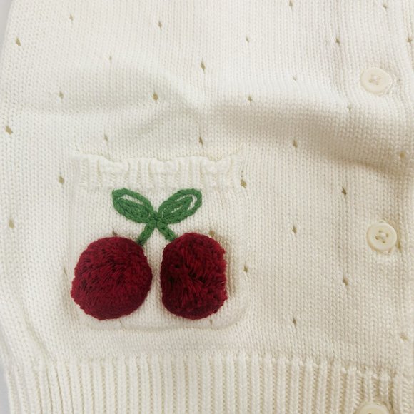NWT Gymboree Girl Denim Pleated Cherry Jumper & Cherry Short Sleeve Cardigan 4 - Picture 7 of 8